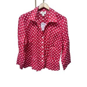 Talbots Red Polka Dot Button Front Linen Shirt Sz 14 Top Blouse NWT Classic